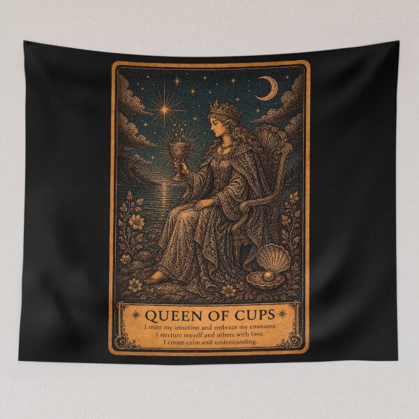 Item preview, Queen of Cups Tarot Card - Vintage Compassion & Emotional Wisdom Art designed and sold by ArcanaAbsolute.