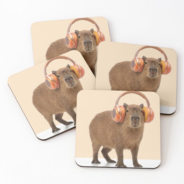 Item preview, Chill Capybara with Peach Fruit Headphones  designed and sold by Sulco Design.