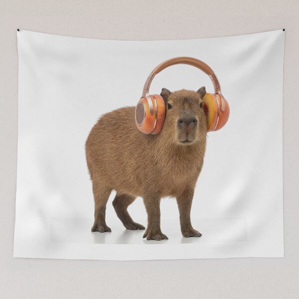 Item preview, Chill Capybara with Peach Fruit Headphones  designed and sold by Sulco Design.
