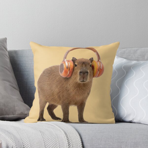 Item preview, Chill Capybara with Peach Fruit Headphones  designed and sold by Sulco Design.