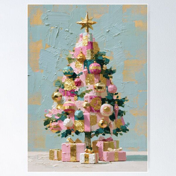 Item preview, Textured Pastel Pink Christmas Tree Oil Painting designed and sold by colorful-white.