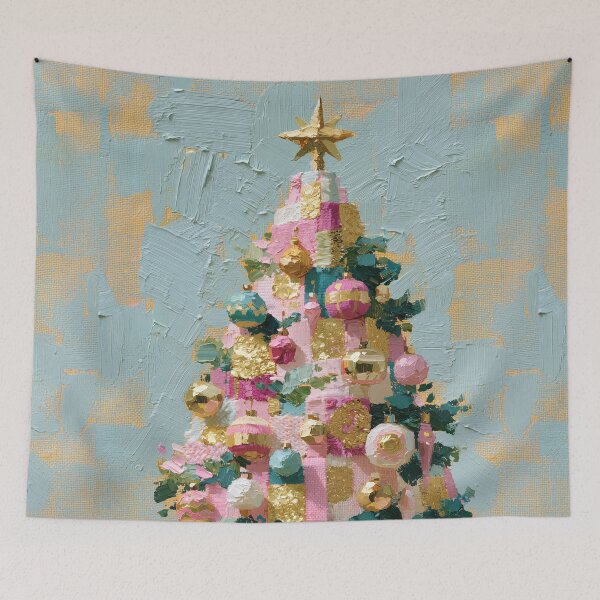 Item preview, Textured Pastel Pink Christmas Tree Oil Painting designed and sold by colorful-white.