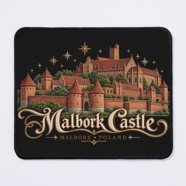 Item preview, Malbork Castle Poland – Embroidery Style Medieval Fortress with Golden Stars designed and sold by Emoji Emblems.