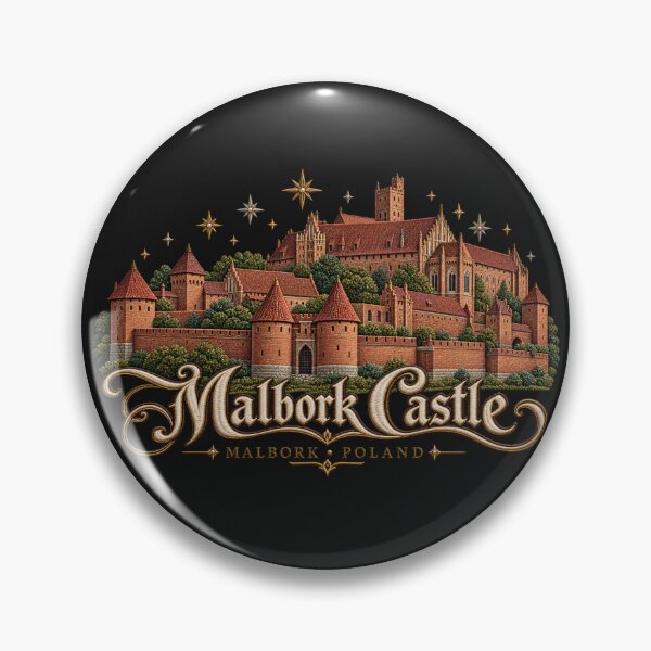 Item preview, Malbork Castle Poland – Embroidery Style Medieval Fortress with Golden Stars designed and sold by Emoji Emblems.