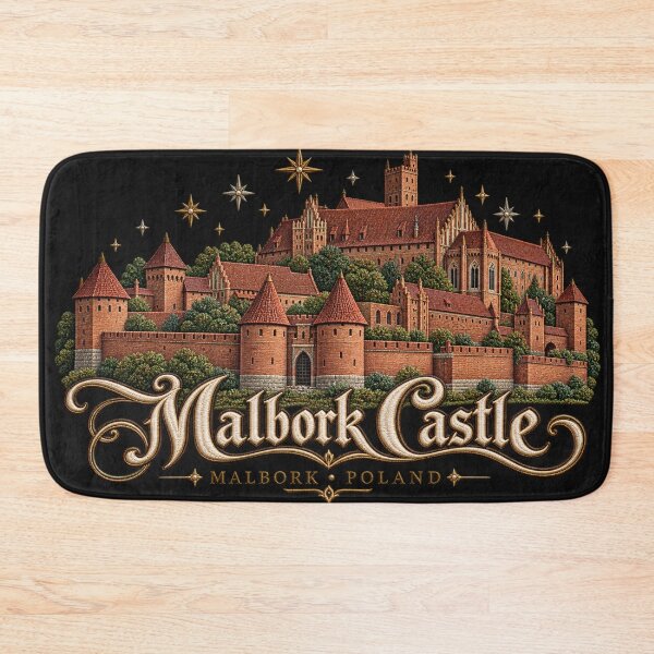 Item preview, Malbork Castle Poland – Embroidery Style Medieval Fortress with Golden Stars designed and sold by Emoji Emblems.