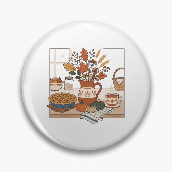 Item preview, Cozy Autumn Kitchen Table Still Life with Pumpkin Pie designed and sold by Mellow Doodle Co..