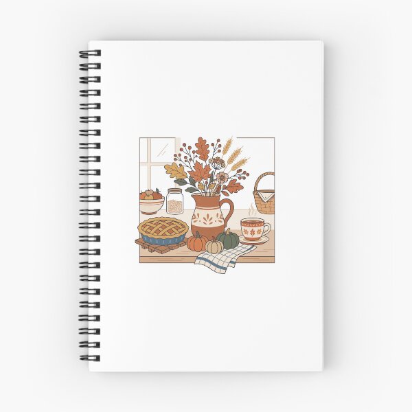 Item preview, Cozy Autumn Kitchen Table Still Life with Pumpkin Pie designed and sold by Mellow Doodle Co..