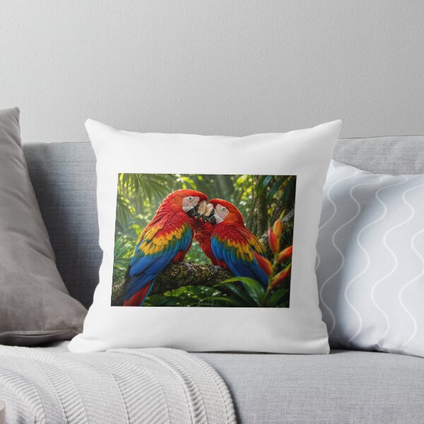 Item preview, Romantic Scarlet Macaws in Lush Rainforest Wildlife Art designed and sold by DrAsmaaMohamed.