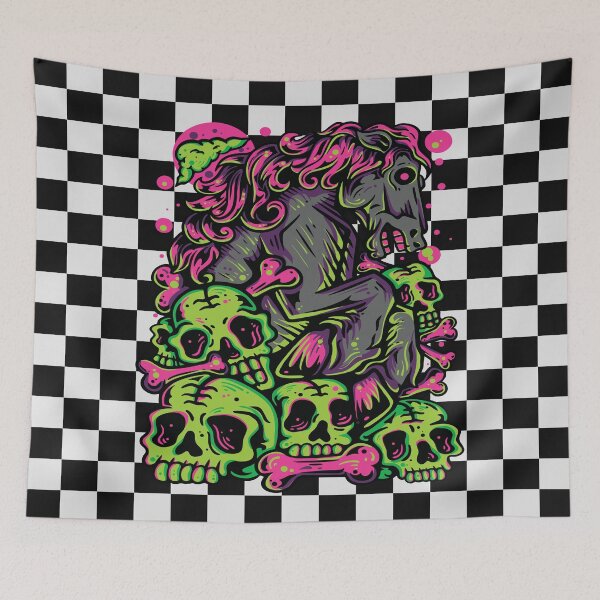 Item preview, Checkered Zombie Horse and Skulls designed and sold by Side By Side Studio.