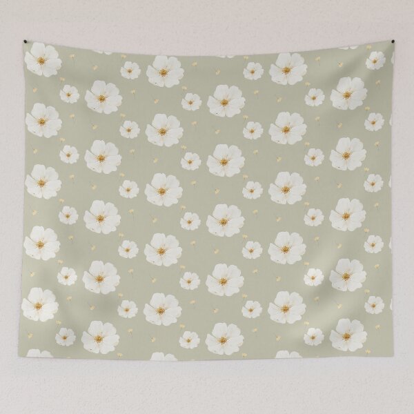 Item preview, Ethereal White Wildflowers on Soft Sage Green Pattern designed and sold by SeJaa.