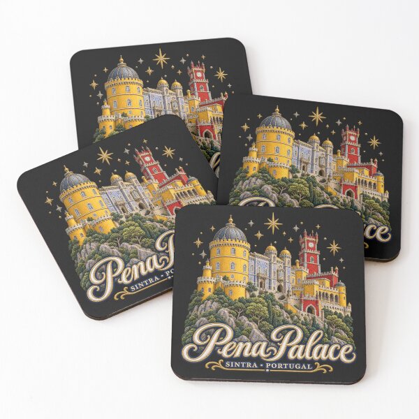 Item preview, Pena Palace Sintra Portugal – Colourful Embroidery Style Castle Art with Stars designed and sold by Emoji Emblems.