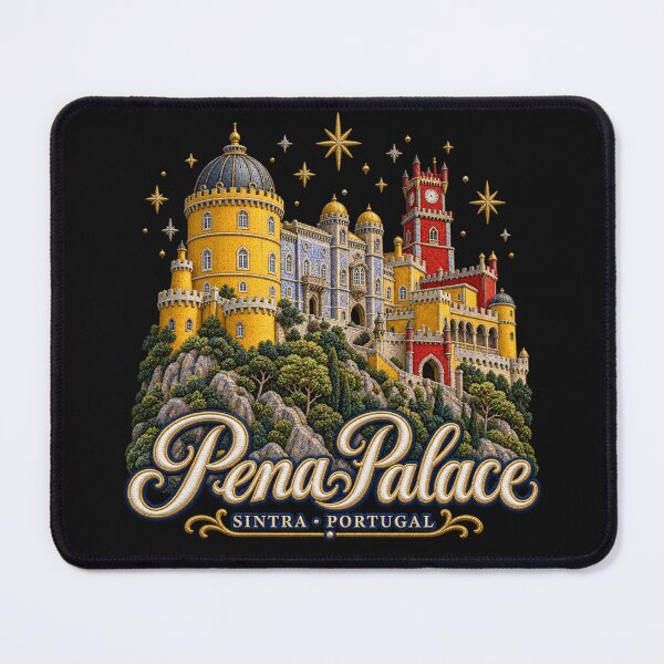 Item preview, Pena Palace Sintra Portugal – Colourful Embroidery Style Castle Art with Stars designed and sold by Emoji Emblems.