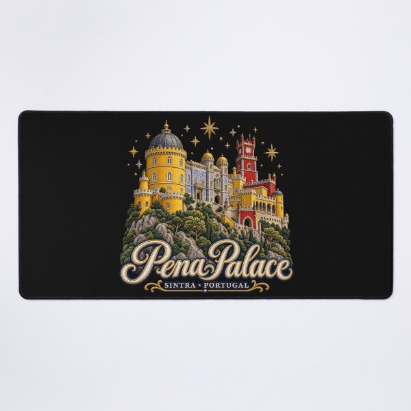 Item preview, Pena Palace Sintra Portugal – Colourful Embroidery Style Castle Art with Stars designed and sold by Emoji Emblems.
