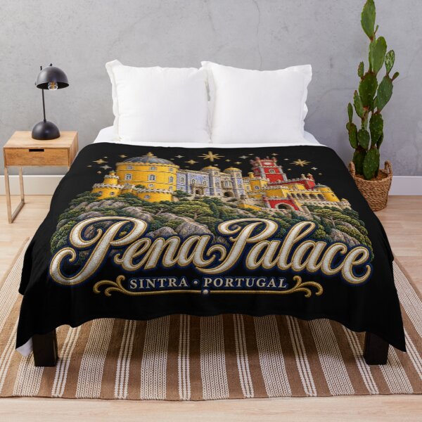 Item preview, Pena Palace Sintra Portugal – Colourful Embroidery Style Castle Art with Stars designed and sold by Emoji Emblems.