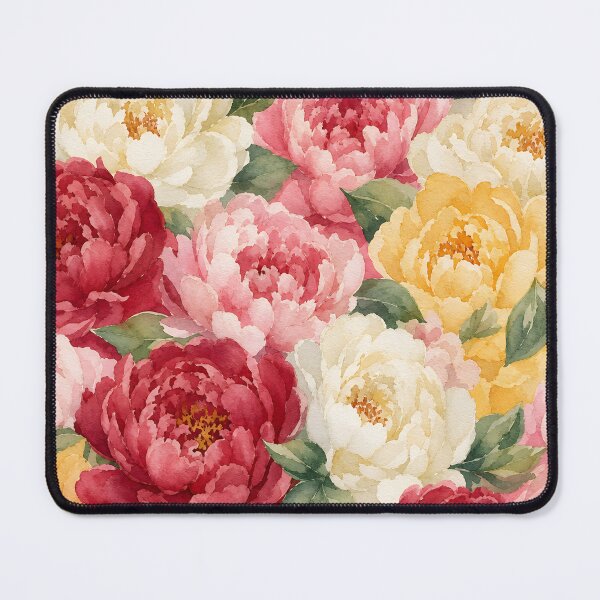 Item preview, Crimson and Gold Watercolor Peony Flowers Vintage Floral Pattern HD Store designed and sold by bard-art.
