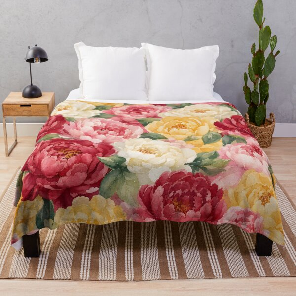 Item preview, Crimson and Gold Watercolor Peony Flowers Vintage Floral Pattern HD Store designed and sold by bard-art.