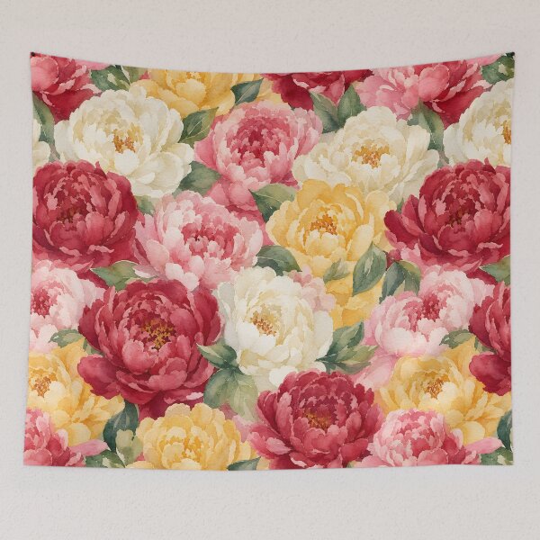 Item preview, Crimson and Gold Watercolor Peony Flowers Vintage Floral Pattern HD Store designed and sold by bard-art.