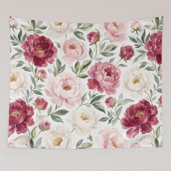 Item preview, Pink, Red and Gold Watercolor Peony Flowers Vintage Floral Pattern HD Store designed and sold by bard-art.