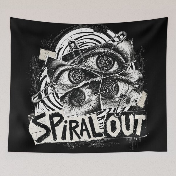 Item preview, Spiral Eye Punk Grunge Collage Safety Pin Torn Paper Illustration designed and sold by Yellowriversss.