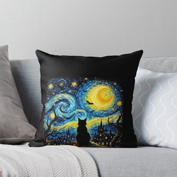Item preview, Black Cat Silhouette Starry Night Halloween Pumpkins Bats Van Gogh Style Apparel designed and sold by slmfams.