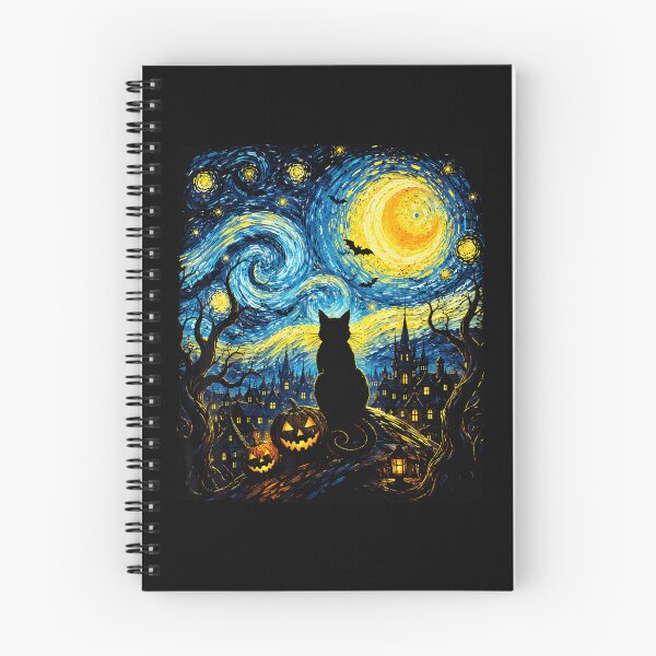 Item preview, Black Cat Silhouette Starry Night Halloween Pumpkins Bats Van Gogh Style Apparel designed and sold by slmfams.