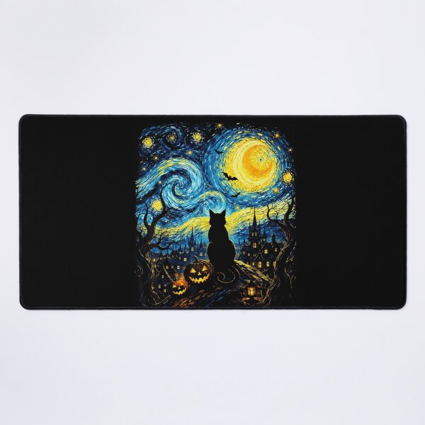 Item preview, Black Cat Silhouette Starry Night Halloween Pumpkins Bats Van Gogh Style Apparel designed and sold by slmfams.