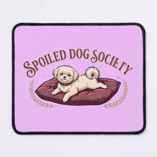 Item preview, Spoiled Dog Society Funny Vintage Logo - Cute White Fluffy Dog on Luxury Red Velvet Pillow with Crown and Banner designed and sold by BiniClicks.
