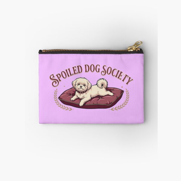 Item preview, Spoiled Dog Society Funny Vintage Logo - Cute White Fluffy Dog on Luxury Red Velvet Pillow with Crown and Banner designed and sold by BiniClicks.
