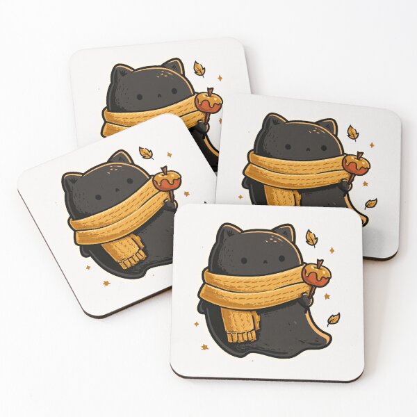 Item preview, Cute Black Cat Ghost Caramel Apple Fall Leaves designed and sold by NicolasGlowArt.
