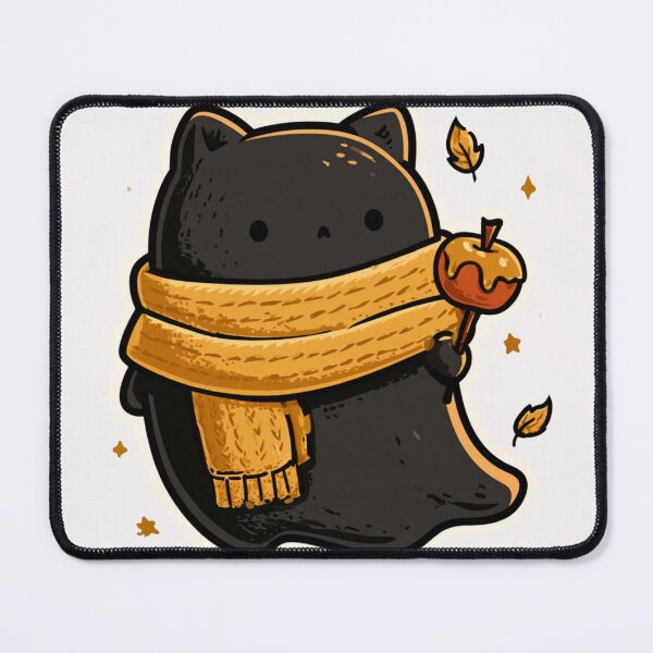Item preview, Cute Black Cat Ghost Caramel Apple Fall Leaves designed and sold by NicolasGlowArt.