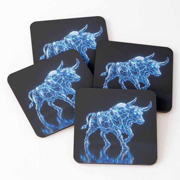 Item preview, Blue crystal neon bull on black background designed and sold by dyby.