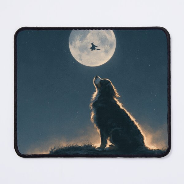 Item preview, Dog Watching Witch Fly Full Moon Halloween Night designed and sold by NicolasGlowArt.
