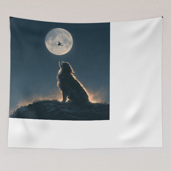 Item preview, Dog Watching Witch Fly Full Moon Halloween Night designed and sold by NicolasGlowArt.
