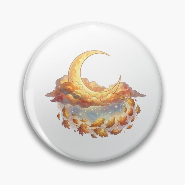 Item preview, Celestial Crescent Moon with Autumn Leaves & Clouds designed and sold by Mellow Doodle Co..