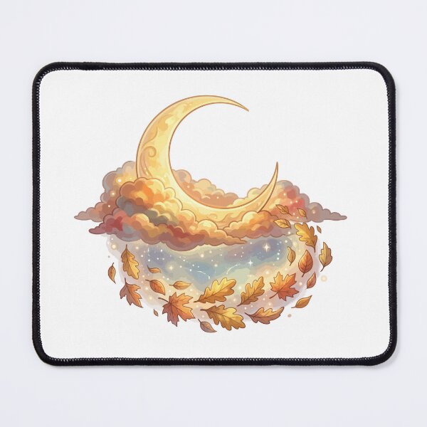 Item preview, Celestial Crescent Moon with Autumn Leaves & Clouds designed and sold by Mellow Doodle Co..