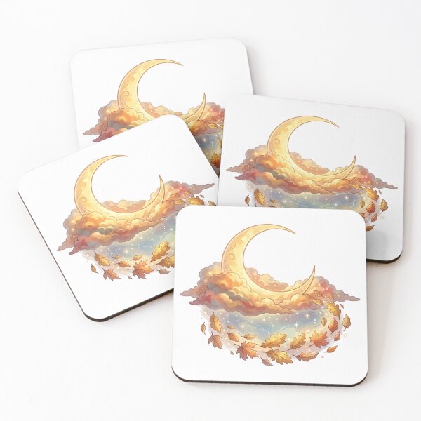 Item preview, Celestial Crescent Moon with Autumn Leaves & Clouds designed and sold by Mellow Doodle Co..