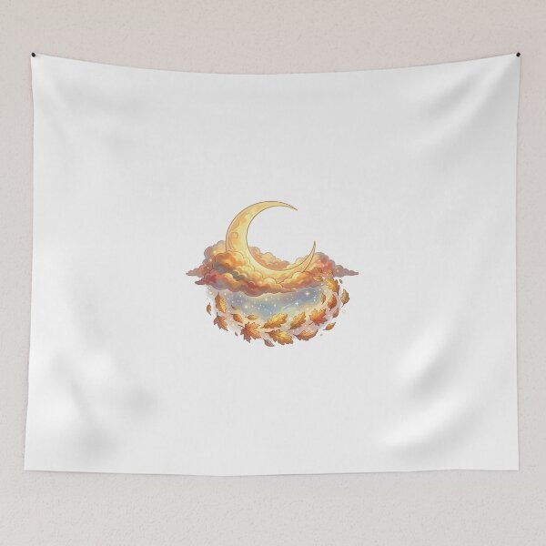Item preview, Celestial Crescent Moon with Autumn Leaves & Clouds designed and sold by Mellow Doodle Co..