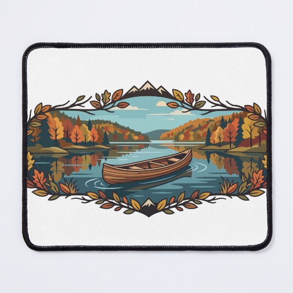 Item preview, Vintage Autumn Lake Canoe & Mountain Landscape designed and sold by Mellow Doodle Co..