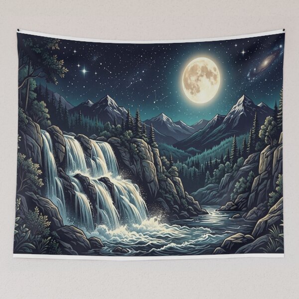 Item preview, moon and waterfall designed and sold by GAWPAWshop.