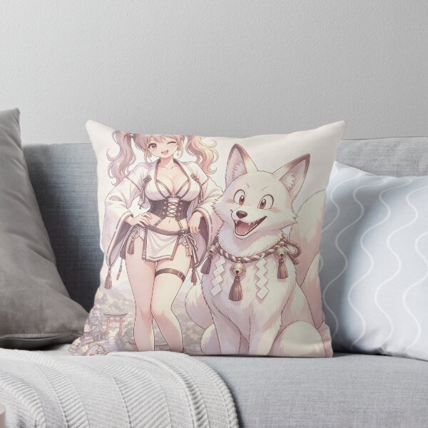Item preview, Retro-style anime girl, priestess, and fox designed and sold by EduMaru.