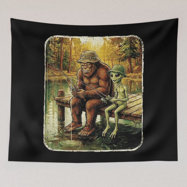 Item preview, Bigfoot Alien Fishing Funny Men UFO Sasquatch Lovers Camping designed and sold by ALICIAxGONZALEZ.