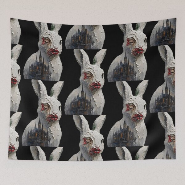 Item preview, The Gothic Cathedral Bunny – Dark Surrealist Impasto Art designed and sold by LujziWorld.