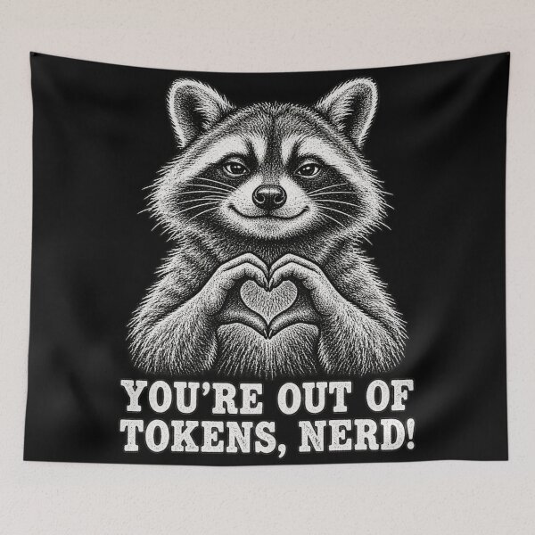 Item preview, You're Out of Tokens Nerd Funny AI Raccoon Illustration designed and sold by Yellowriversss.