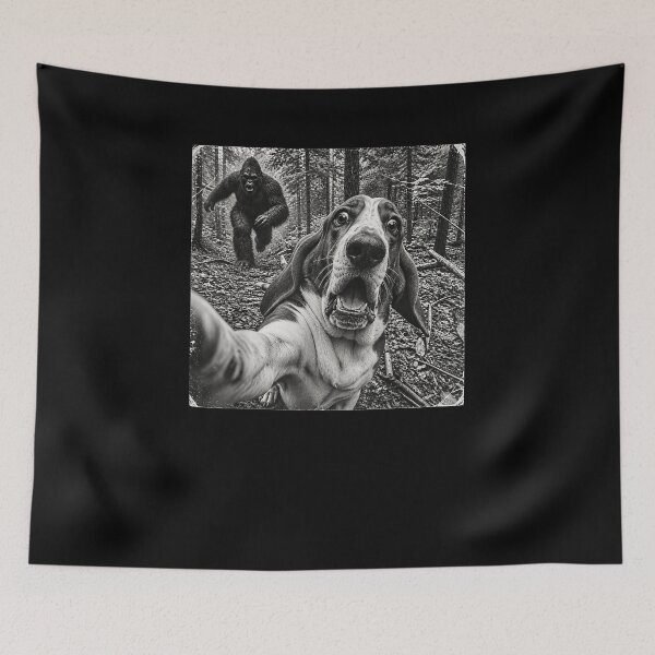 Item preview, Basset Hound Selfie Running from Bigfoot Funny Forest  designed and sold by design-sopsunil.