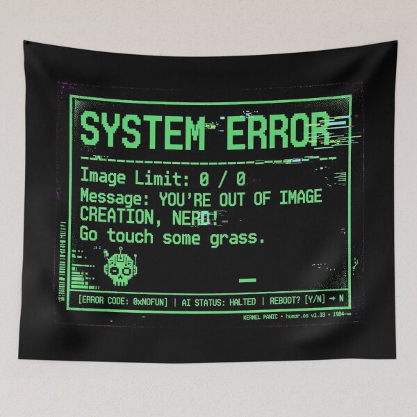 Item preview, System Error AI Image Limit Retro Terminal Glitch Screen Design designed and sold by Yellowriversss.
