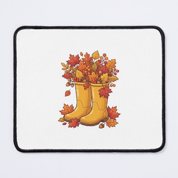 Item preview, Yellow Rain Boots with Autumn Fall Leaves & Acorns designed and sold by Mellow Doodle Co..