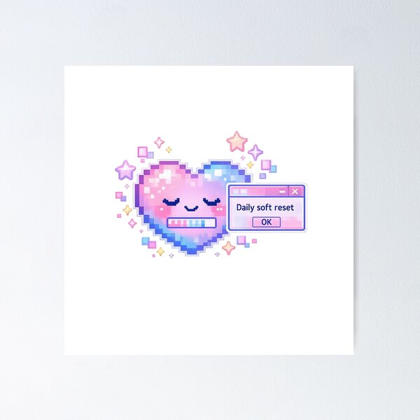 Item preview, Daily Soft Reset – Pastel Pixel Heart Kawaii Digital Art designed and sold by Sommium .
