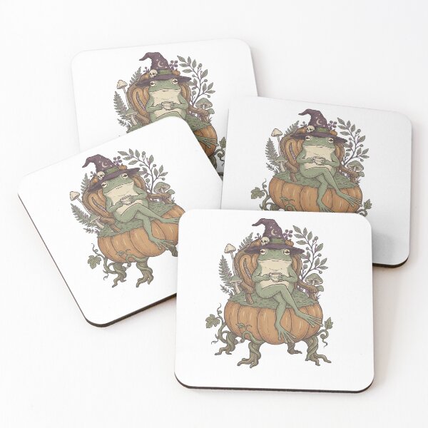 Item preview, Cozy Witch Frog Drinking Tea On Pumpkin designed and sold by DesignbyKarma.