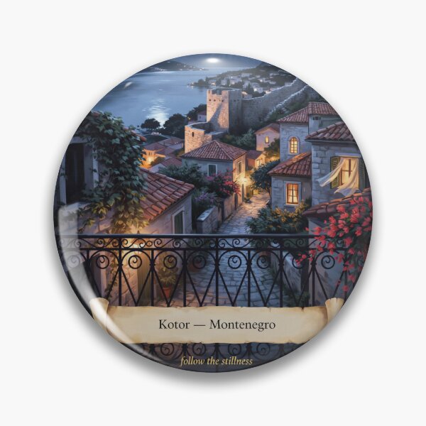 Item preview, Kotor Moonlit Balcony Streetscape — Romantic Mediterranean Night Art designed and sold by stickercuffs.