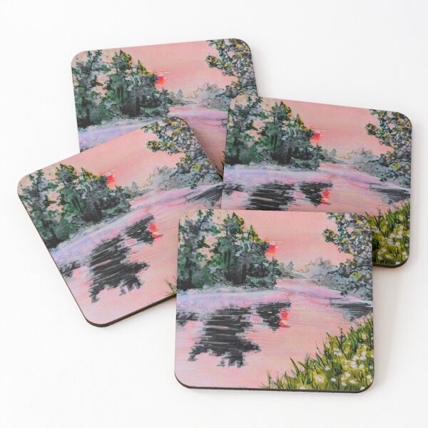 Item preview, Serene Pink Sunset Lake designed and sold by falkowinstagram.